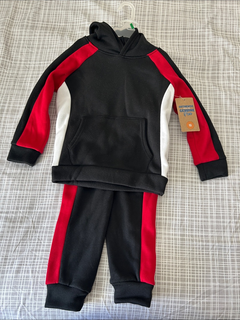 Kids Black, Red & White Hooded Sweatshirt and Joggers Set